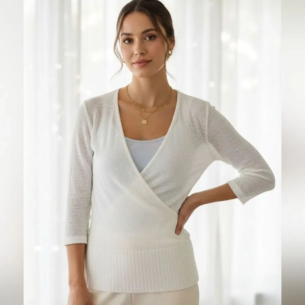 White House Black Market Cream Open-Front Cardigan